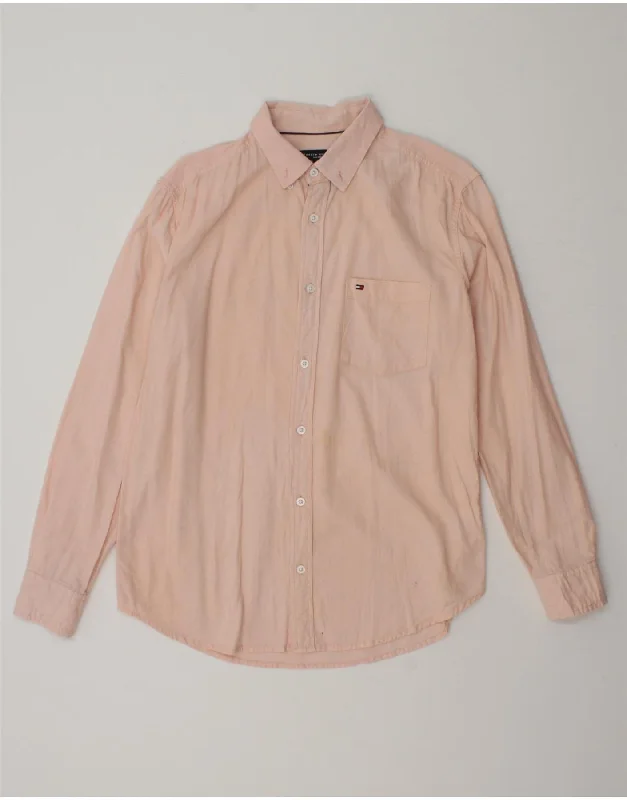 TOMMY HILFIGER Mens Regular Fit Shirt Large Pink Cotton Chenille Fabric Brocade Fabric Lace Fabric