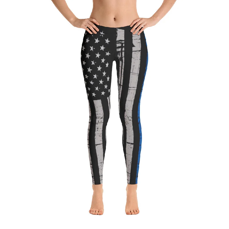 Thin Blue Line American American Flag Leggings Comfortable Tummy Shaping Leggings