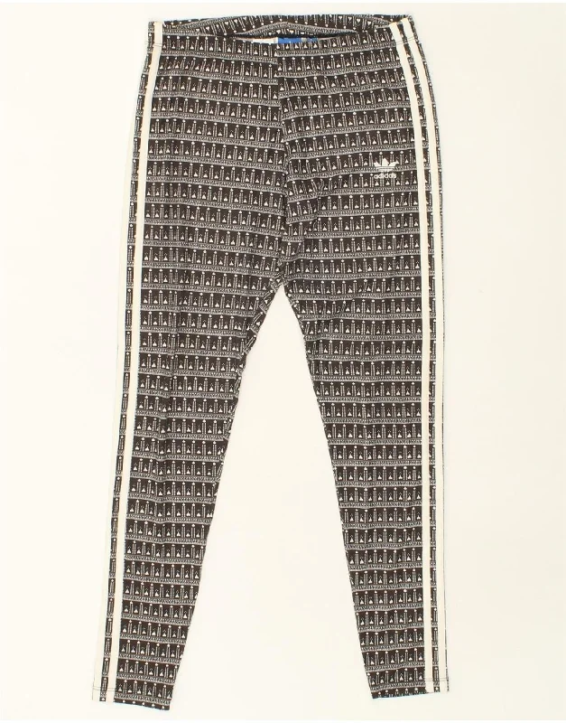 ADIDAS Womens Abstract Pattern Leggings UK 14 Medium Grey Polyester Comfortable Athletic Tights