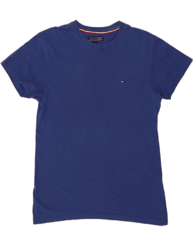 TOMMY HILFIGER Mens T-Shirt Top Small Navy Blue Cotton Notch Collar Peter Pan Collar Cowl Neck
