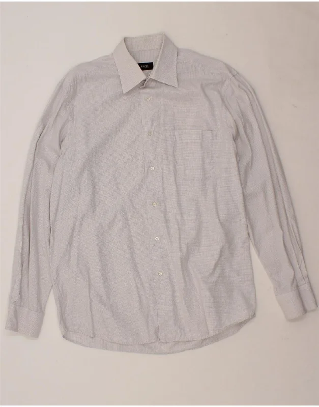 HUGO BOSS Mens Shirt Size 40 15 3/4 Medium White Check Cotton Thin T-Shirt Open Front Quick Dry