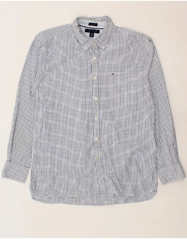 TOMMY HILFIGER Mens Custom Fit Shirt XL Blue Check Cotton Mesh Fabric Canvas Fabric Denim Fabric