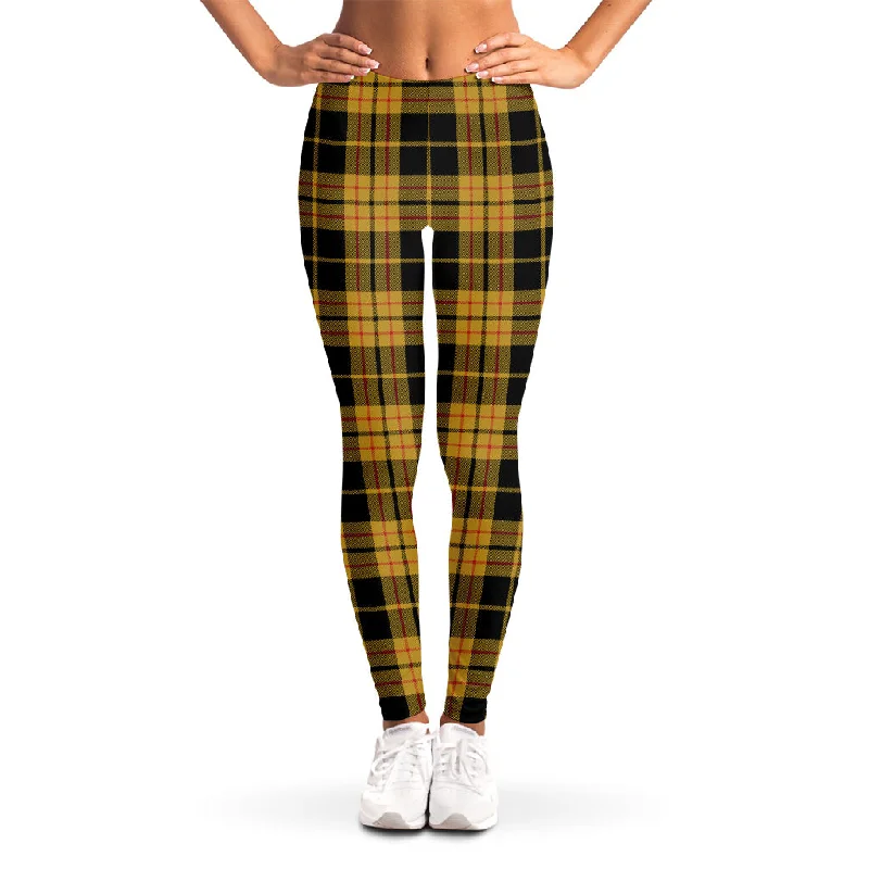 Black And Yellow Tartan Pattern Print Women's Leggings Comfortable Slip-On Compression Leggings