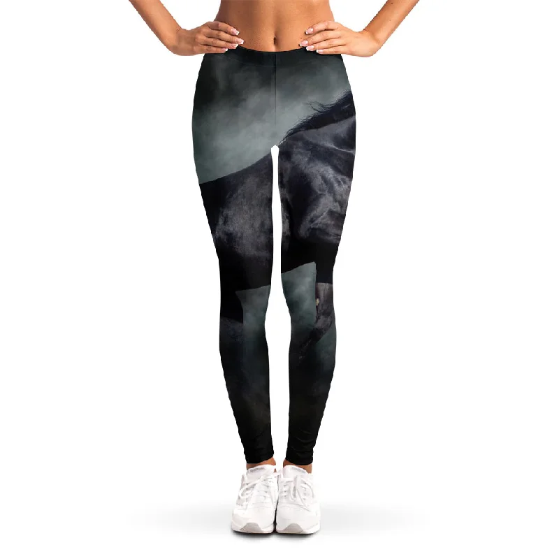 Black Stallion Horse Print Women's Leggings Stylish Yoga Leggings