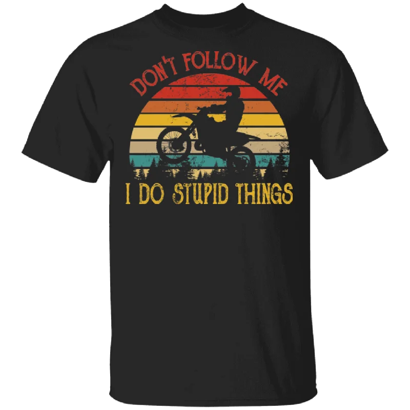Vintage Retro Don't Follow Me I Do Stupid Thing Motobike Biker T-Shirt V-Neck T-Shirt Long Sleeve Cotton