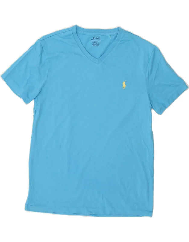 POLO RALPH LAUREN Womens Custom Slim Fit T-Shirt Top UK 14 Medium Blue Terry Blend Velvet Blend Canvas Blend