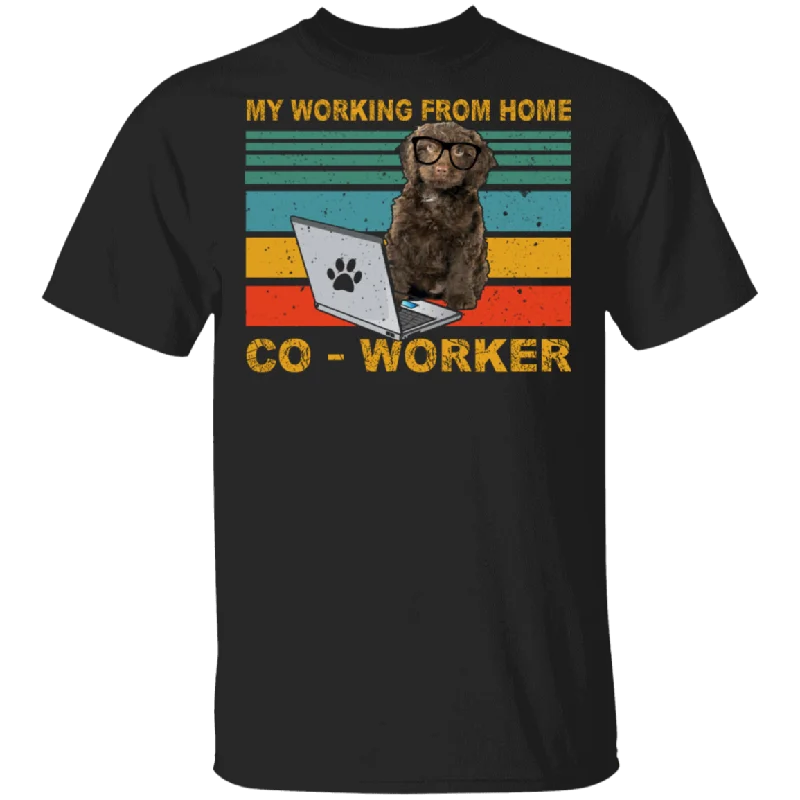 Vintage Retro My Working From Home Co-Worker Funny Sproodle Beside Laptop Shirt Matching Sproodle Dog Lover Owner Gifts T-Shirt Anti-Shrink Durable Soft