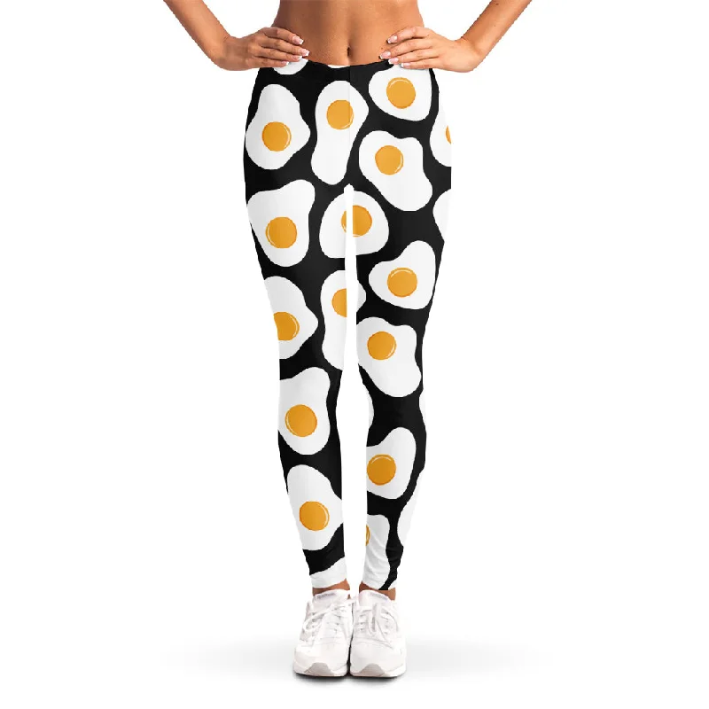 Black Fried Eggs Pattern Print Women's Leggings Fashionable Smooth Fit Leggings