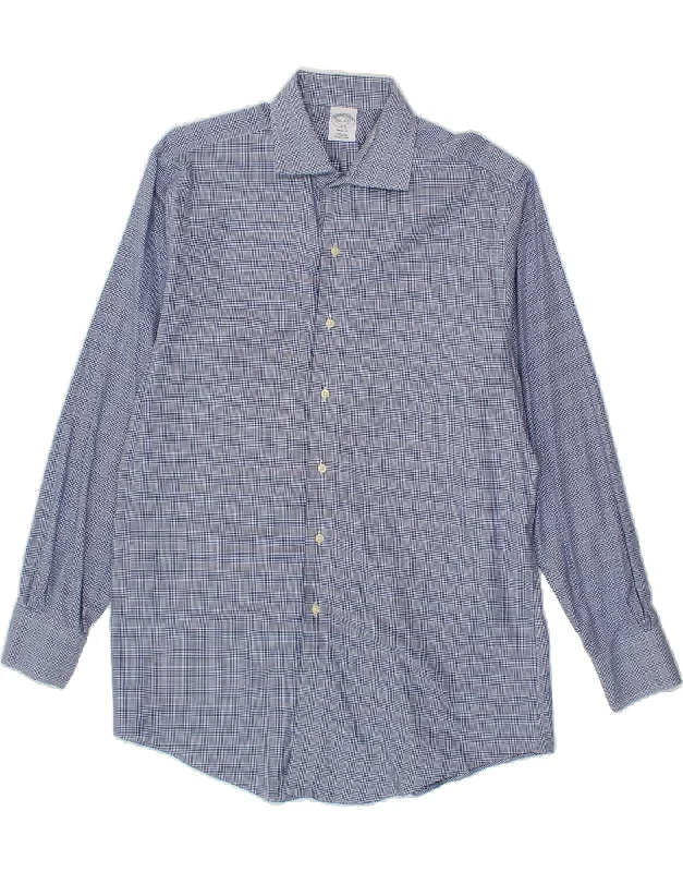 BROOKS BROTHERS Mens Regent Shirt Size 16 1/2 Large Blue Check Cotton Boxy Fit Fitted Loose