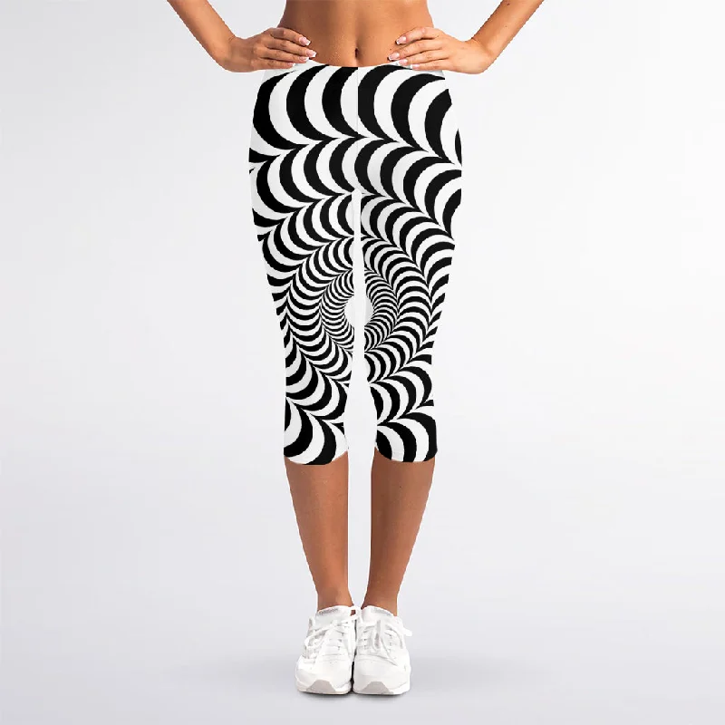 Black And White Circle Illusion Print Women's Capri Leggings Cozy Cotton Leggings