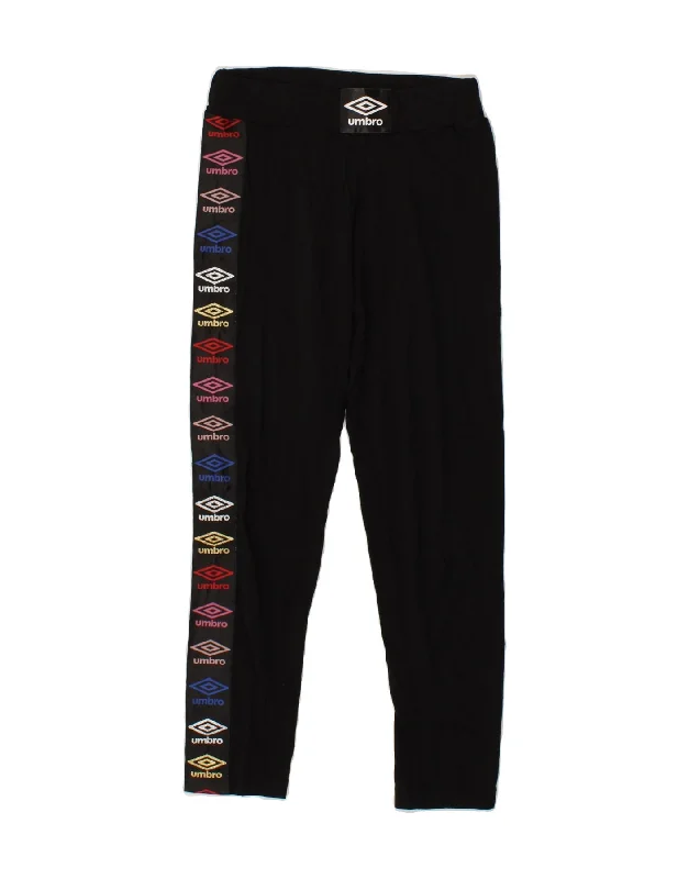 UMBRO Womens Graphic Leggings UK 8  Small Black Trendy Faux Suede Leggings