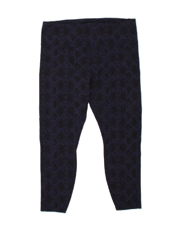 ATHLETA Womens Leggings UK 16 Large Navy Blue Animal Print Nylon Comfortable Slip-On Leggings