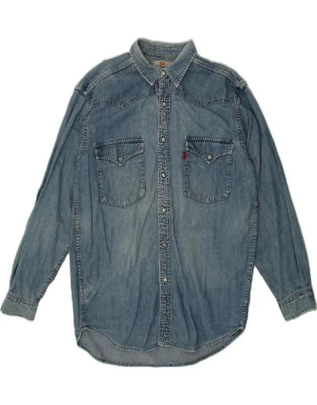 LEVI'S Mens Denim Shirt Medium Blue Cotton Mesh Blend Leather Blend Suede Blend