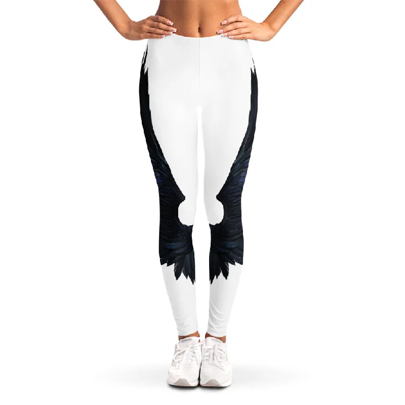 Black Demon Wings Print Women's Leggings Trendy High-Waist Tummy Control Leggings
