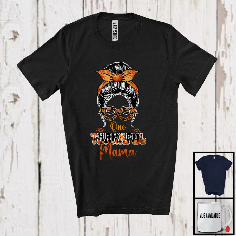 One Thankful Mama; Wonderful Thanksgiving Autumn Pumpkin Mama Women Face; Family T-Shirt V-Neck T-Shirt Long Sleeve Cotton