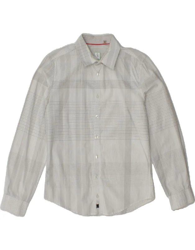 CALVIN KLEIN Mens Slim Fit Shirt Small Grey Check Nylon Fabric Polyester Fabric Spandex Fabric