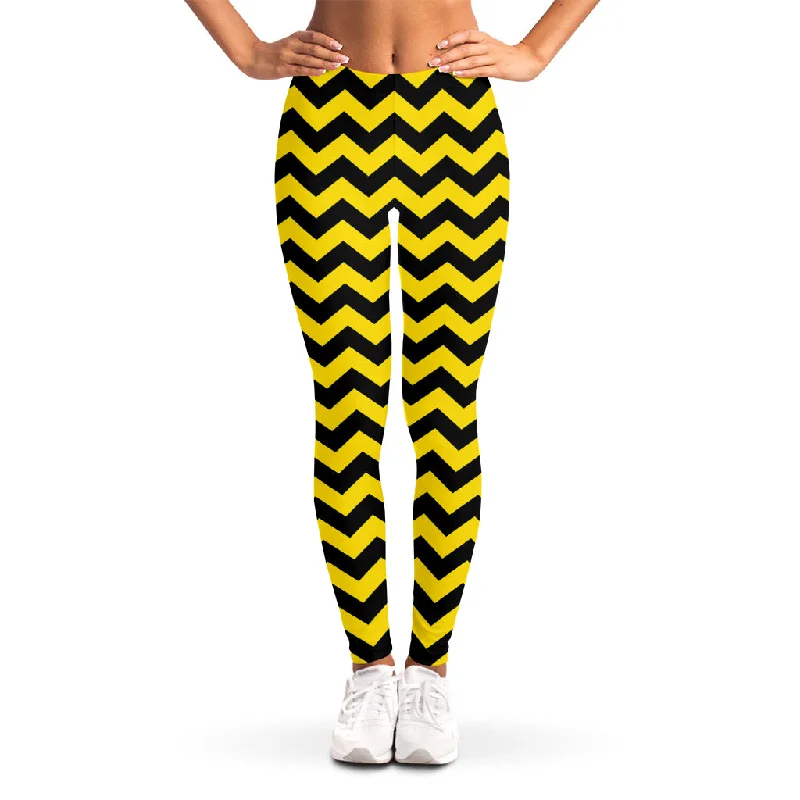 Black And Yellow Zigzag Pattern Print Women's Leggings Fashionable Quick-Dry Yoga Pants