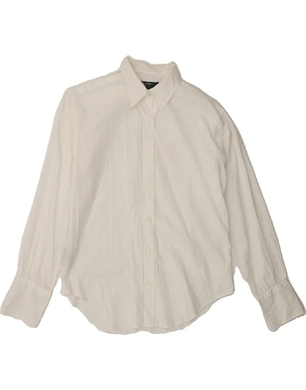 RALPH LAUREN Womens Formal Shirt US 8 Medium White Cotton Mesh Canvas Denim