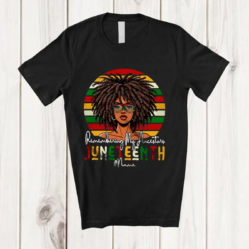 Personalized Custom Name Remembering My Ancestors; Lovely Juneteenth Afro Women; Vintage Retro T-Shirt Real Fur Shearling Chenille