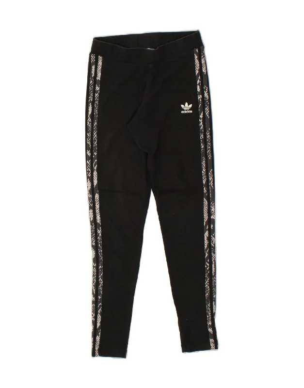 ADIDAS Womens Leggings UK 8/10 Small Black Animal Print Cotton Stylish Lightweight Leggings