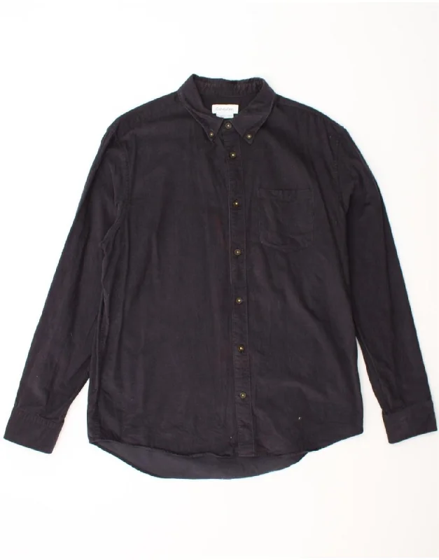 CALVIN KLEIN Mens Corduroy Shirt Medium Navy Blue Cotton Jersey Fabric Tulle Fabric Batik Fabric