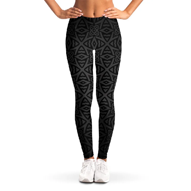 Black Celtic Symbol Pattern Print Women's Leggings Stylish Athletic Wear Leggings