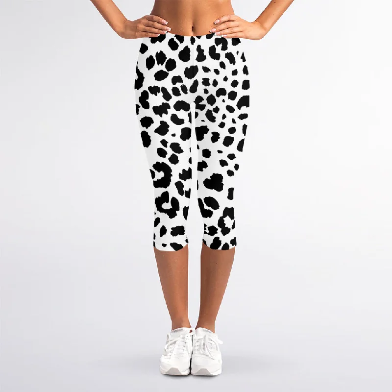 Black And White Jaguar Pattern Print Women's Capri Leggings Cozy Sweat-Wicking Leggings