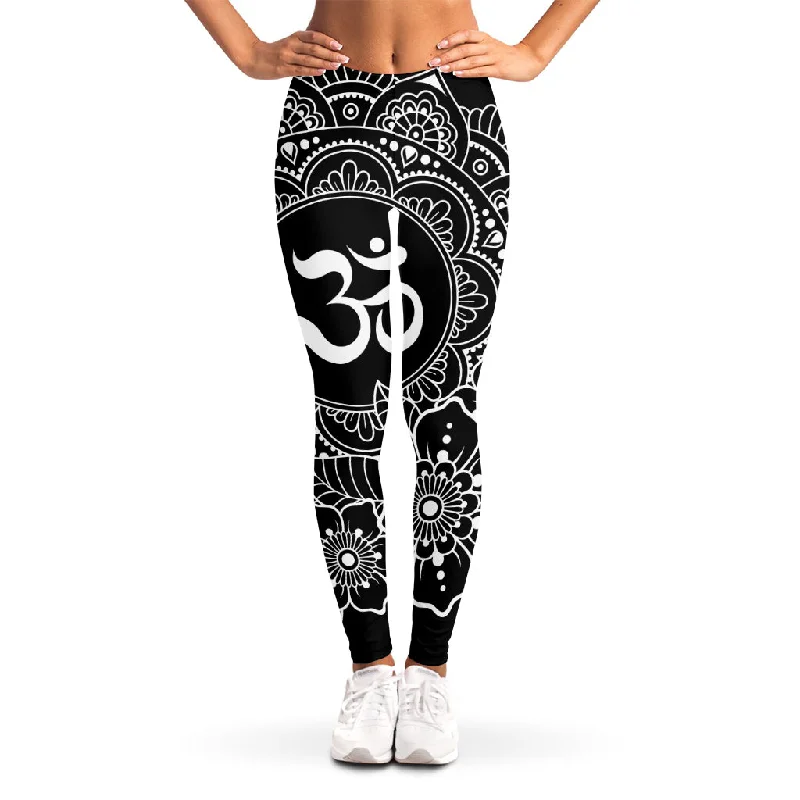 Black And White Om Print Women's Leggings Comfortable Yoga Tights Leggings