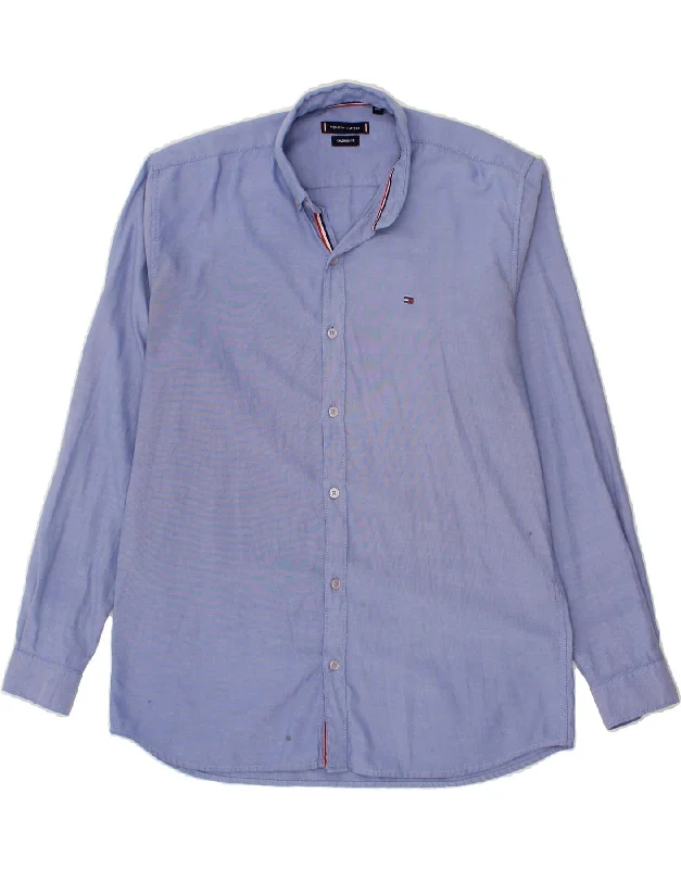 TOMMY HILFIGER Mens Tailored Fit Shirt 2XL Blue Cotton Beaded Sequined Faux Fur