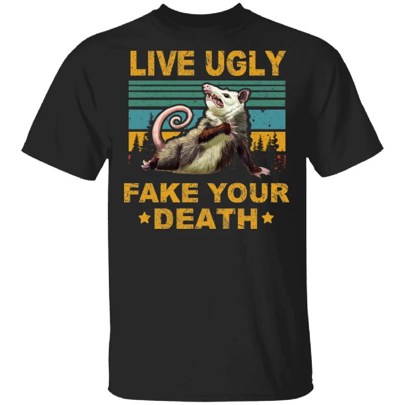 Vintage Retro Live Ugly Fake Your Death Cool T-Shirt Fleece Fabric Down Fabric Feather Fabric