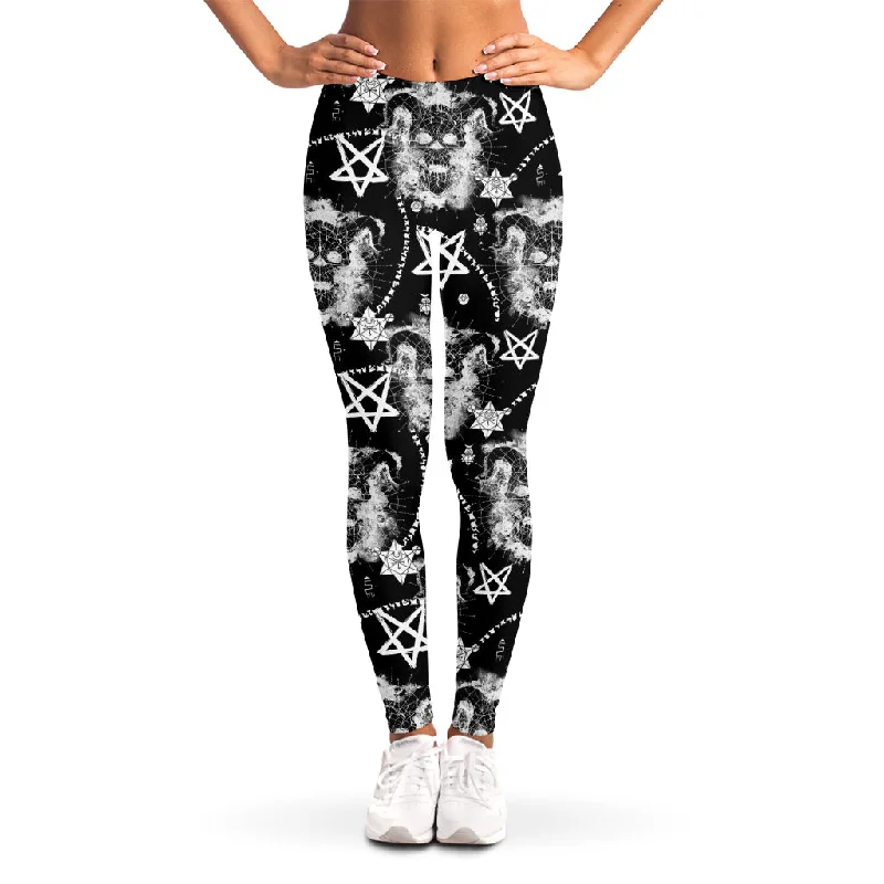 Black And White Wicca Devil Skull Print Women's Leggings Comfortable Plus Size Leggings