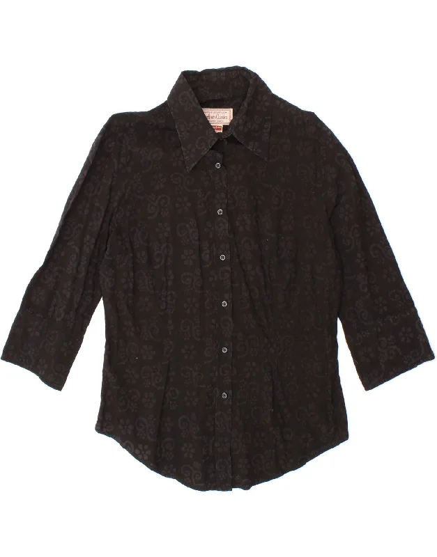 MARLBORO CLASSICS Womens Slim Fit 3/4 Sleeve Shirt UK 18 XL Black Floral Lace Blend Ribbed Blend Corduroy Blend