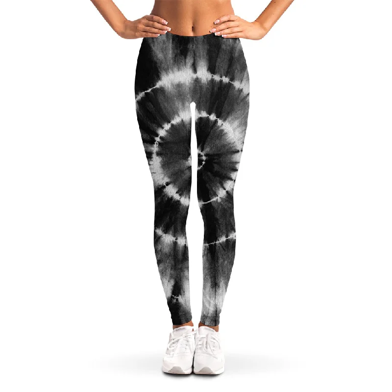 Black And White Tie Dye Print Women's Leggings Trendy High-Waist Tummy Control Leggings