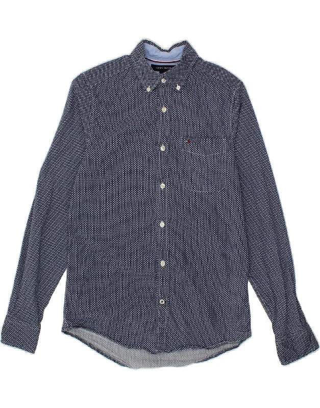 TOMMY HILFIGER Mens Shirt XS Navy Blue Spotted Cotton Cotton Fabric Linen Fabric Terry Fabric