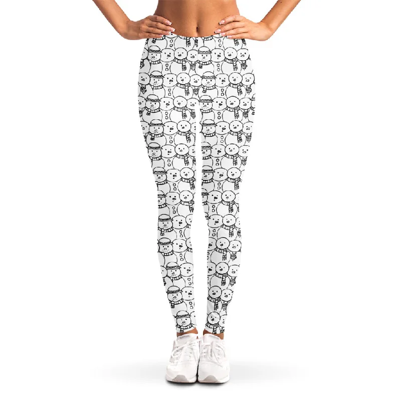 Black And White Snowman Pattern Print Women's Leggings Stylish Stretch Print Leggings