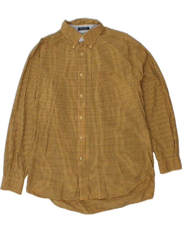 TOMMY HILFIGER Mens Shirt Large Yellow Check Cotton Ribbed Striped Patterned