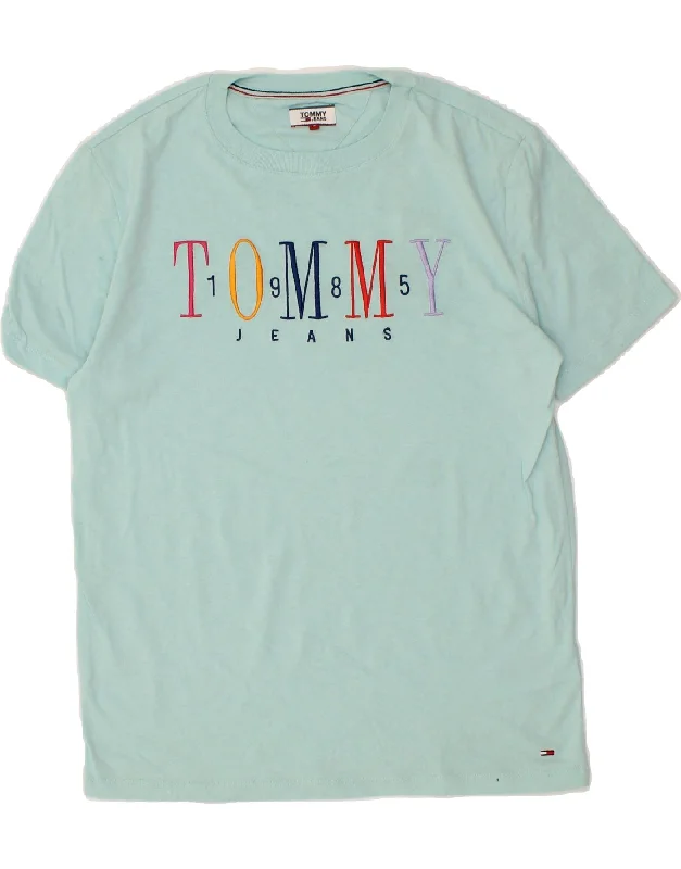 TOMMY HILFIGER Mens Graphic T-Shirt Top Small Blue Cotton Real Fur Shearling Chenille