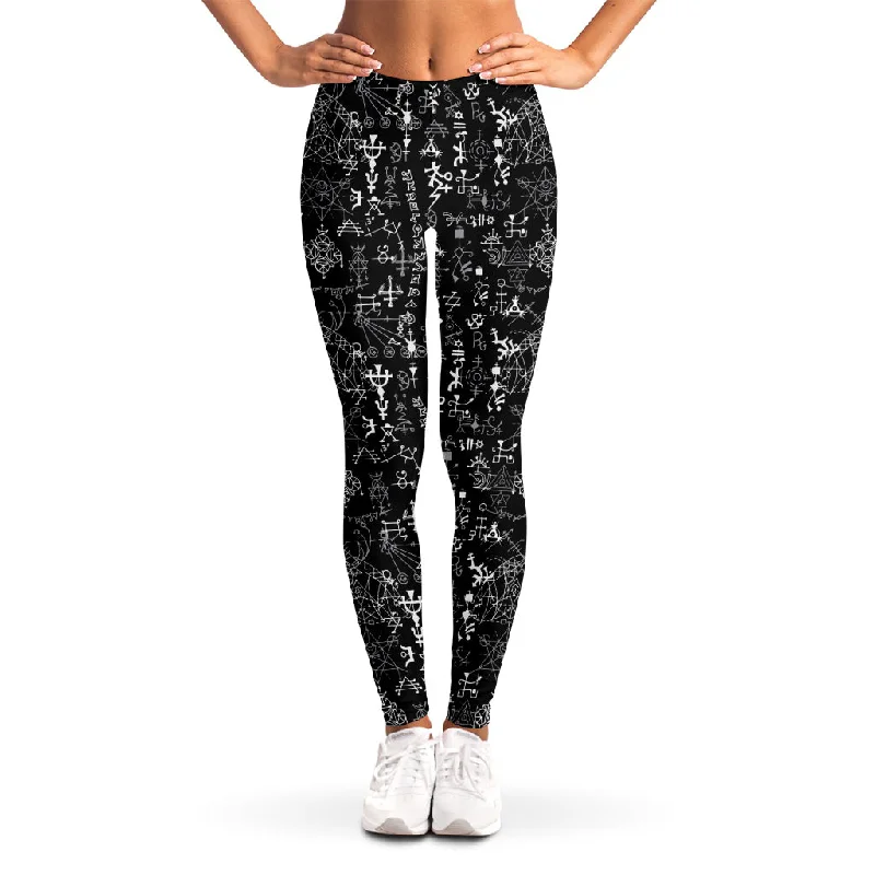 Black And White Mystic Wicca Print Women's Leggings Trendy Polka Dot Leggings