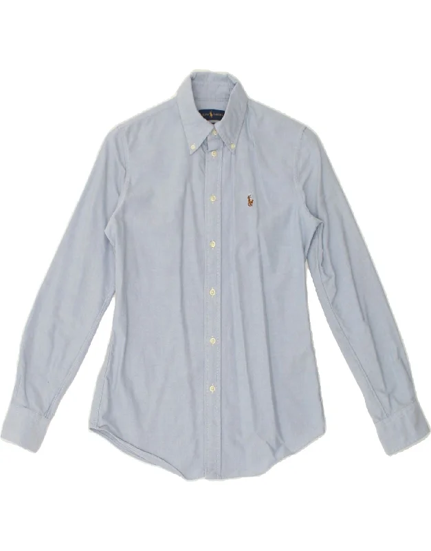 POLO RALPH LAUREN Womens Custom Fit Shirt UK 6 XS Blue Cotton Print Jacquard Patchwork