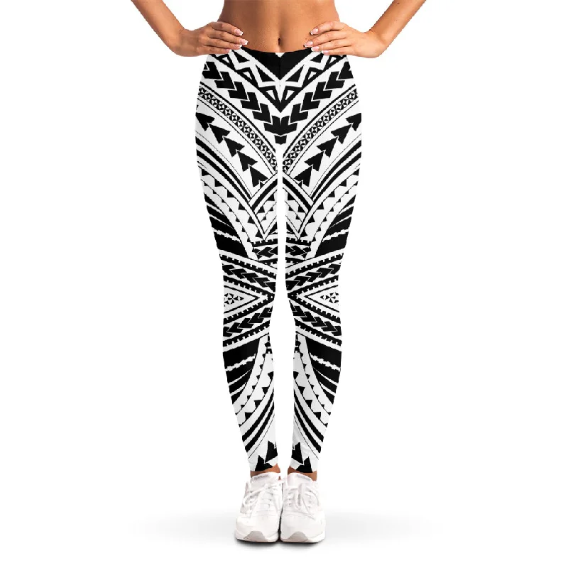 Black And White Maori Tribal Print Women's Leggings Elegant Embellished Leggings