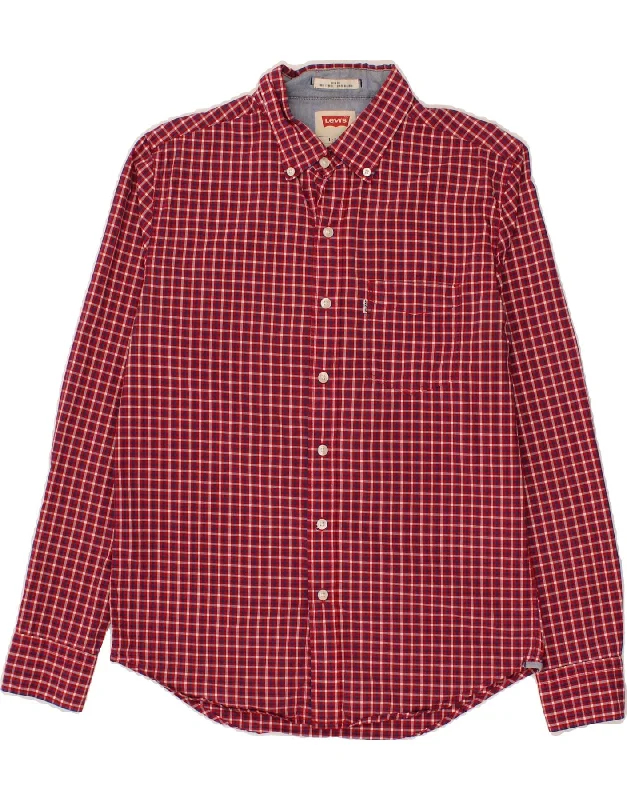 LEVI'S Mens Coupe Standard Slim Fit Shirt Small Red Check Cotton Cozy Warm Stylish