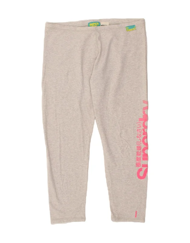 SUPERDRY Womens Graphic Leggings UK 18 XL Grey Cotton Cozy Ribbed Leggings
