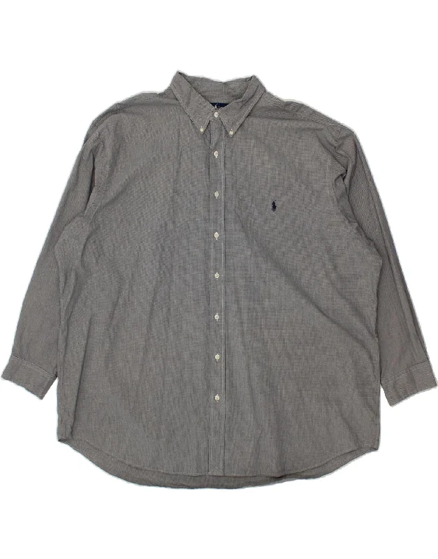 RALPH LAUREN Mens Big Shirt 3XL Grey Check Cotton Sequined Glittery Shiny