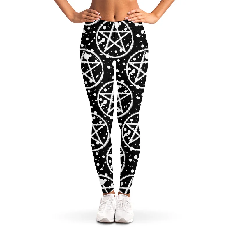Black And White Wicca Pentagram Print Women's Leggings Fashionable Tummy Control Leggings