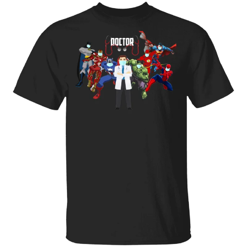Superheroes Doctor Funny Cute Hero Doctor Stethoscope Shirt Matching Doctor Nurse Medical Men Women Gifts T-Shirt Notch Collar Peter Pan Collar Cowl Neck