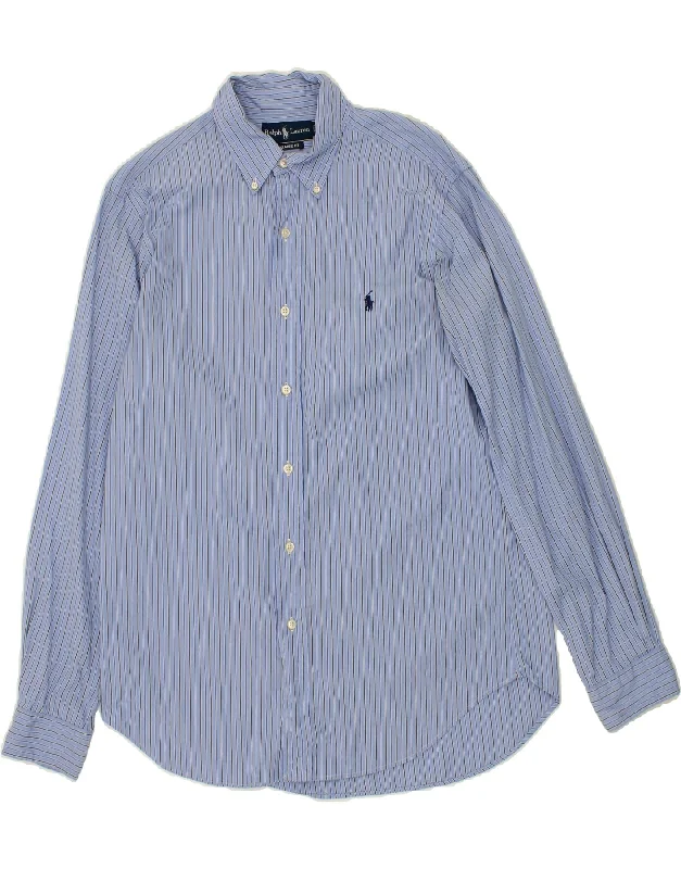 RALPH LAUREN Mens Classic Fit Shirt Size 15 1/2 Medium Blue Pinstripe Handmade Hand-knitted Hand-woven