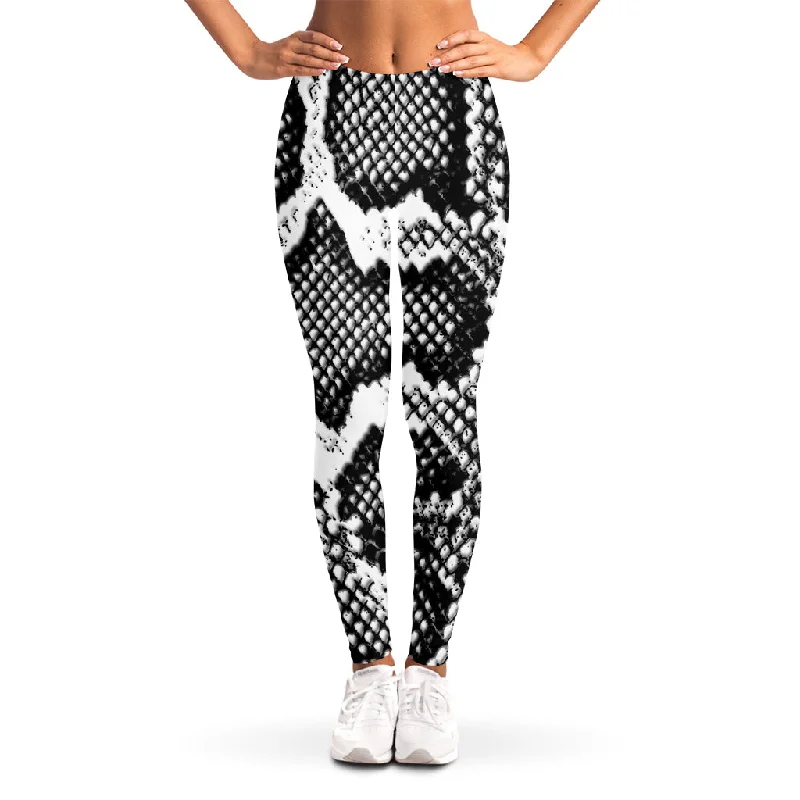 Black And White Snakeskin Print Women's Leggings Trendy High-Compression Leggings