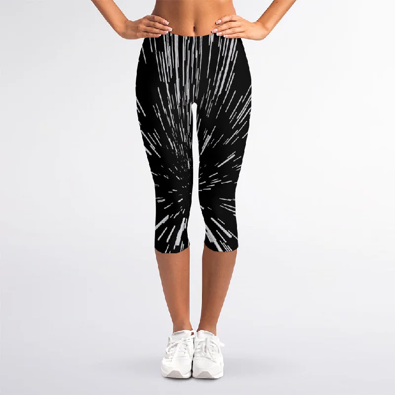 Black And White Lightspeed Print Women's Capri Leggings Cozy Bootcut Leggings