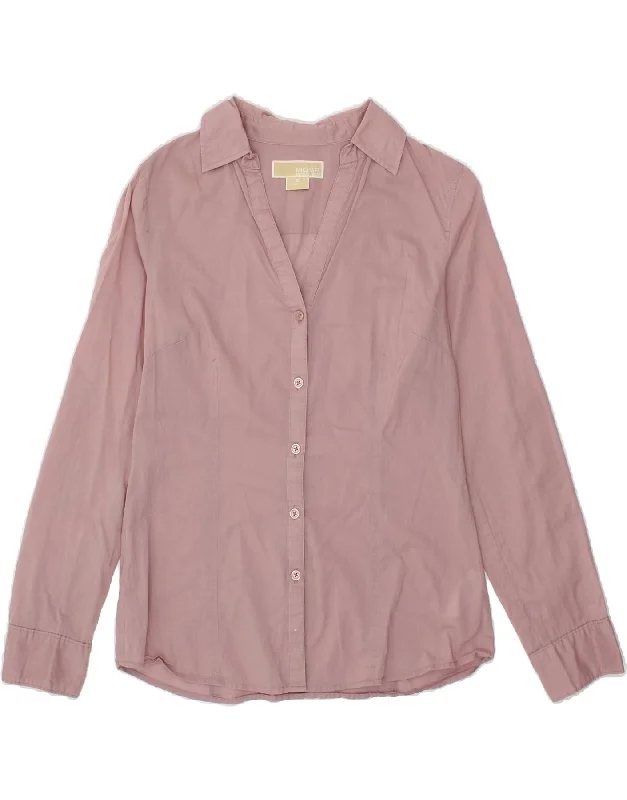 MICHAEL KORS Womens Shirt US 4 Small Pink Cotton Solid Color Striped Floral