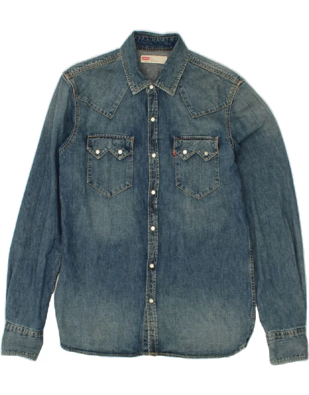 LEVI'S Mens Slim Fit Denim Shirt Medium Blue Cotton Anti-Shrink Durable Soft